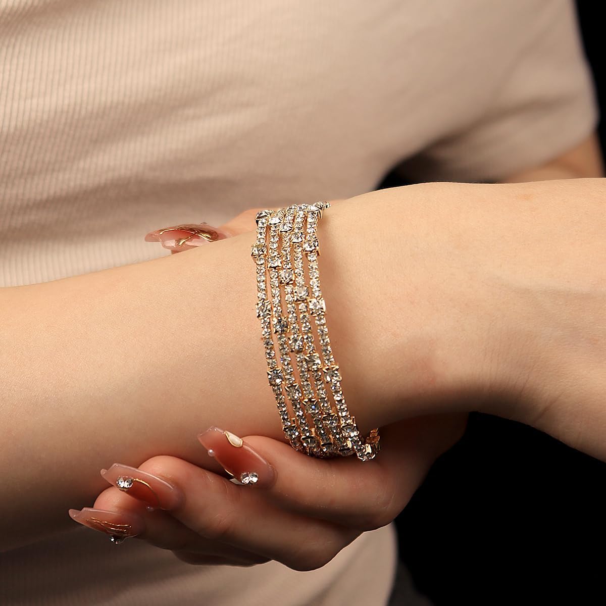CZTICLE®Shining Layered Crystal Bracelet Cuff for Women Vintage Rhinestone Half Open Cuff Bangle Wrist Bracelet Bride Wedding Bracelet Jewelry