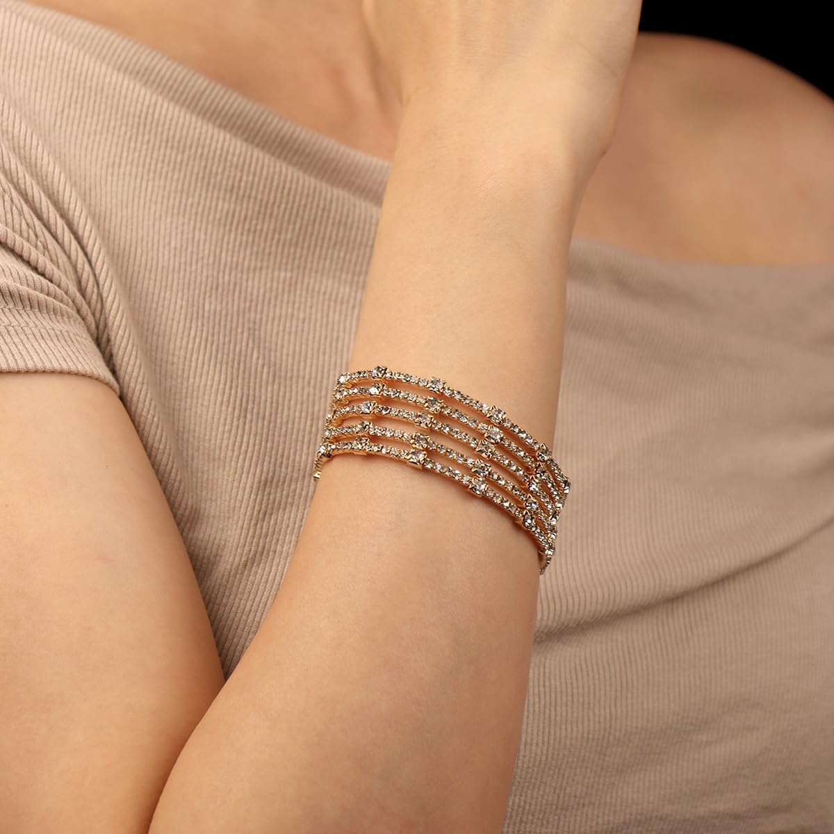 CZTICLE®Shining Layered Crystal Bracelet Cuff for Women Vintage Rhinestone Half Open Cuff Bangle Wrist Bracelet Bride Wedding Bracelet Jewelry
