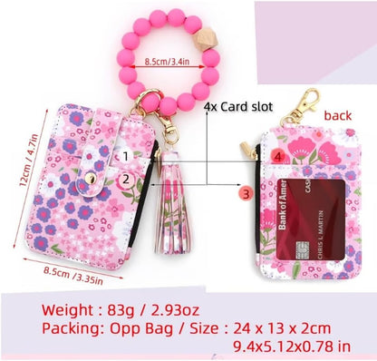 Cilifer® Women's Boho Beaded Wallet.Bracelet Keychain Wallet with Flower Pattern Beaded Tassel Decoration for Women