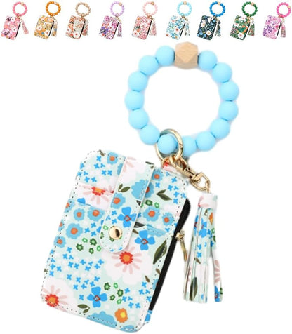 Cilifer® Women's Boho Beaded Wallet.Bracelet Keychain Wallet with Flower Pattern Beaded Tassel Decoration for Women