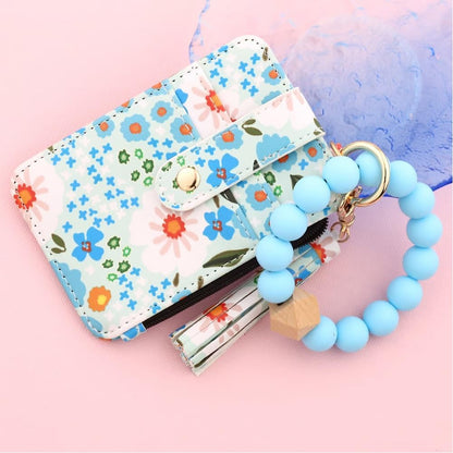 Cilifer® Women's Boho Beaded Wallet.Bracelet Keychain Wallet with Flower Pattern Beaded Tassel Decoration for Women