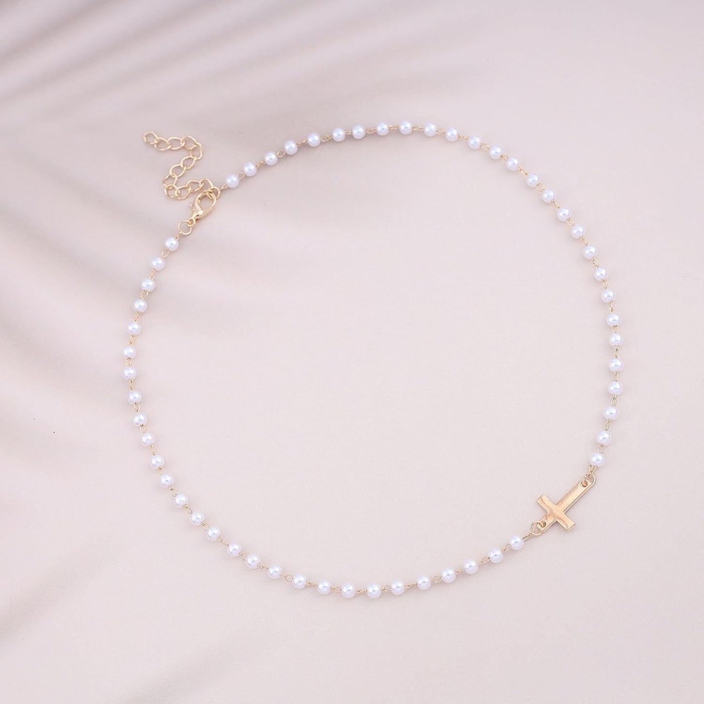 CZTICLE® Pearl Choker Necklace Gold Pearl Necklace Choker Vintage Cross Crucifix Necklace Minimalist Pearl Cross Necklace Jewelry for Women