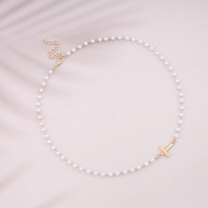 CZTICLE® Pearl Choker Necklace Gold Pearl Necklace Choker Vintage Cross Crucifix Necklace Minimalist Pearl Cross Necklace Jewelry for Women