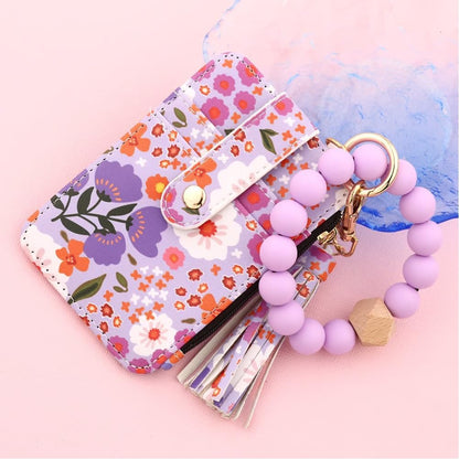 Cilifer® Women's Boho Beaded Wallet.Bracelet Keychain Wallet with Flower Pattern Beaded Tassel Decoration for Women