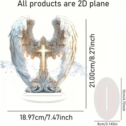 CZTICLE®  Gorgeous Angel Wings Cross Decoration. Finely Detailed Wings Gracefully Wrap Around The Cross. Elegant Boho Style. Premium Acrylic Material. 2025 (White1)x