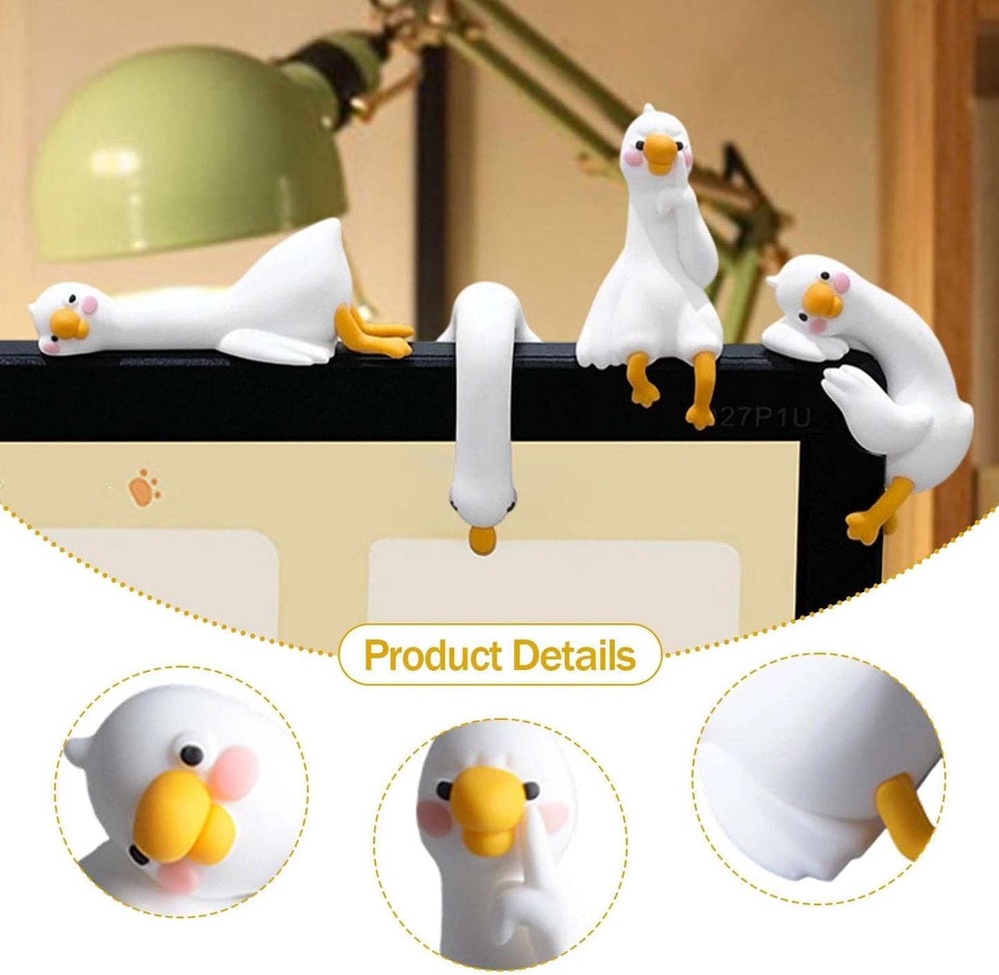 CILIFER® 4-piece set of 3D crafted goose statues as computer decorations, suitable for placement on office bookshelves