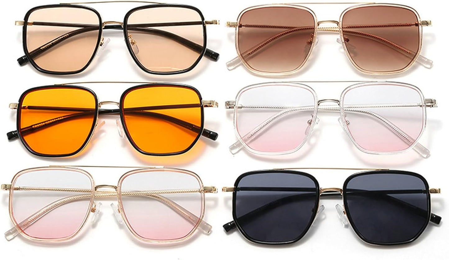 CZTICLE® Vintage Square Oversized Pilot Sunglasses for Women Men Double Bridge Sun Glasses 70s Trendy Stylish Shades