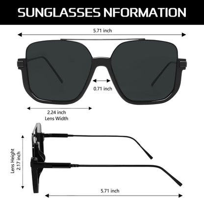 CZTICLE®  Retro Oversized Aviator Sunglasses for Women Men Square Double Bridge Pilot Sun Glasses 70s Trendy Shades