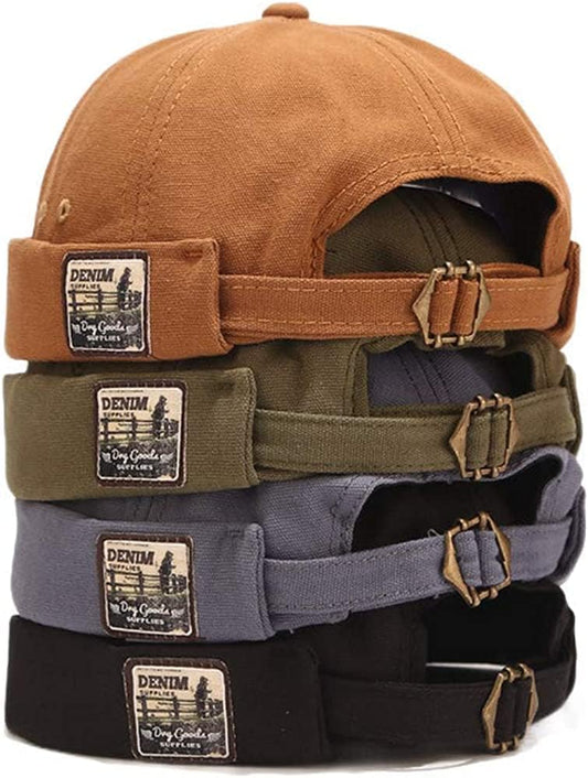 Cilifer® Cotton Patch Brimless Skullcap Sailor Cap Rolled Cuff Retro Beanie Hat 4 Pack