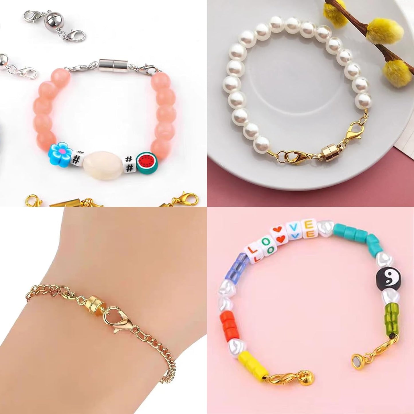 CZTICLE® Magnetic Necklace Clasp with Double Lobster Clasps 18K Gold and Silver Necklaces Chain Extender Connector (12Pcs