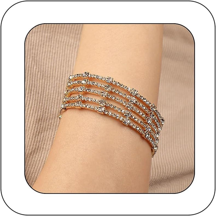 CZTICLE®Shining Layered Crystal Bracelet Cuff for Women Vintage Rhinestone Half Open Cuff Bangle Wrist Bracelet Bride Wedding Bracelet Jewelry