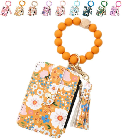 Cilifer® Women's Boho Beaded Wallet.Bracelet Keychain Wallet with Flower Pattern Beaded Tassel Decoration for Women
