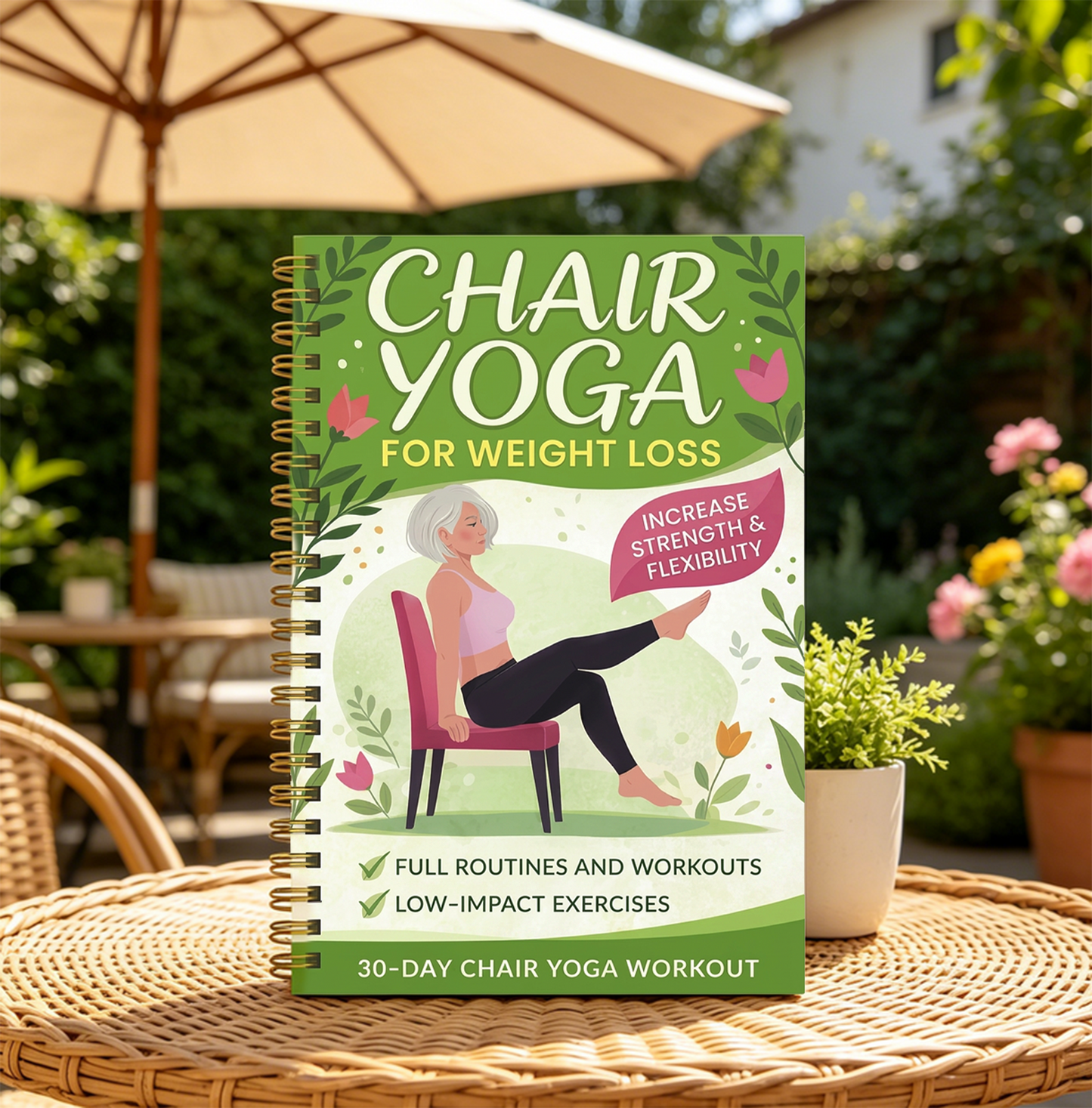 30-Day Chair Yoga Weight Control Spiral-Bound Notebook & Step-by-Step Exercise Guide