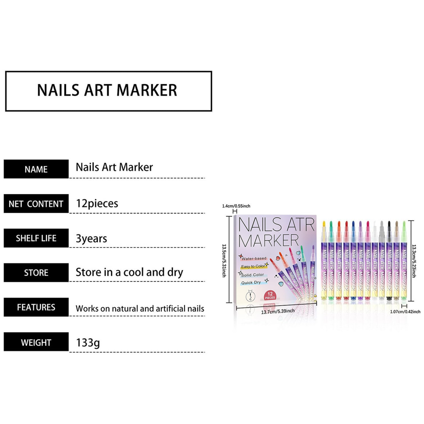 Nail Doodle Pens | Quick-Drying 3D Paint Beauty Supplies | 12 Colors