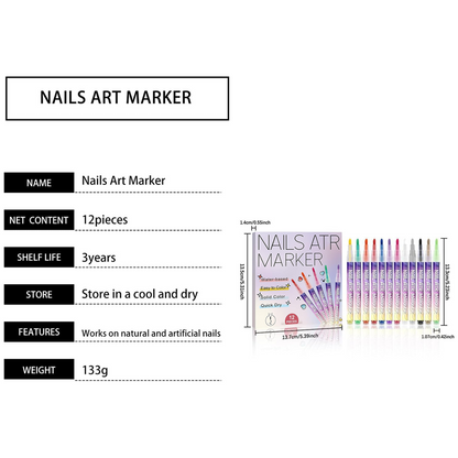 Nail Doodle Pens | Quick-Drying 3D Paint Beauty Supplies | 12 Colors
