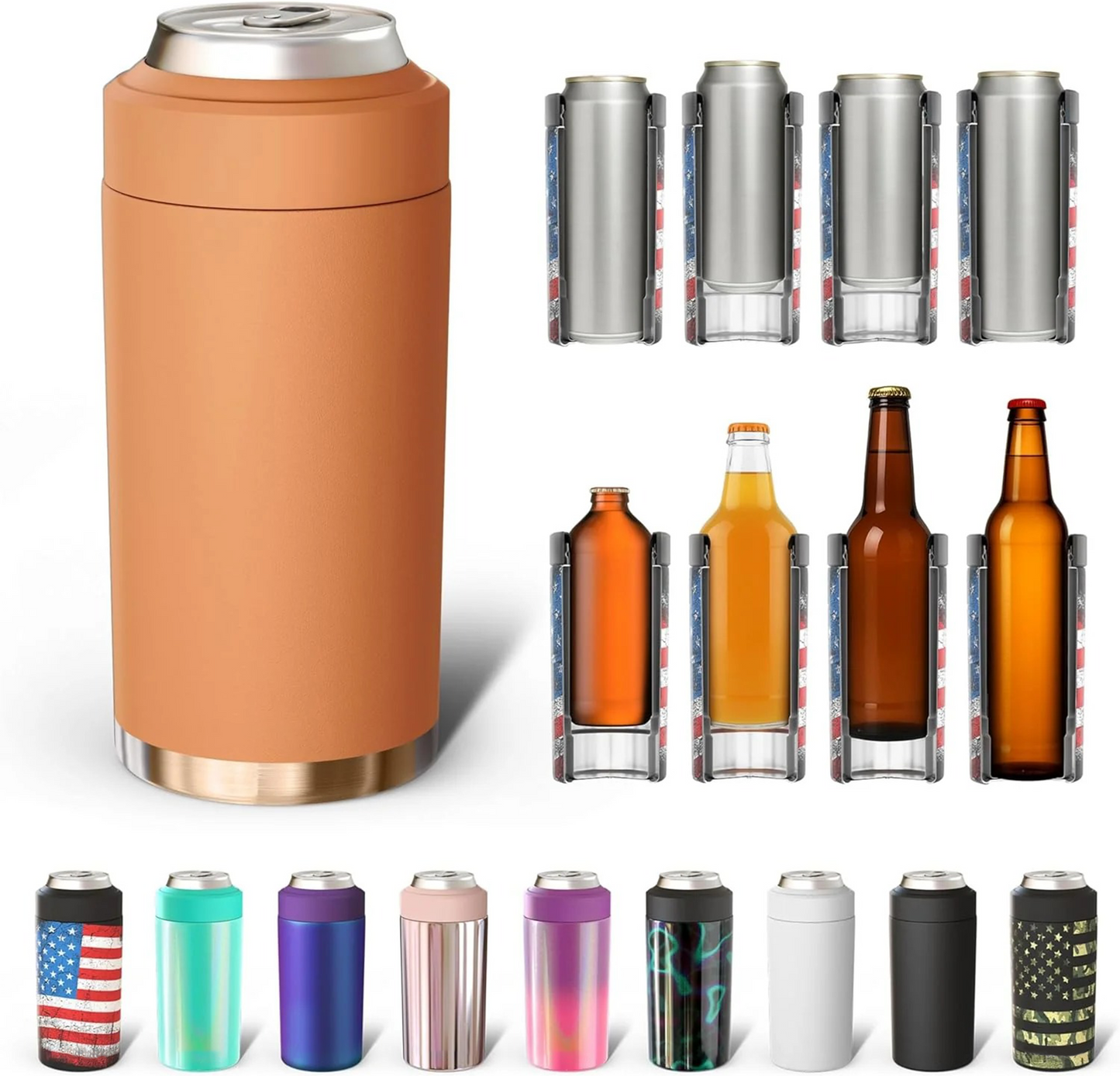 CZTICLE® Universal Buddy Can Cooler - Fits All - For Regular 12 & 16 oz or Slim-Size Bottles - Insulated Double -Walled Stainless Steel (All white)