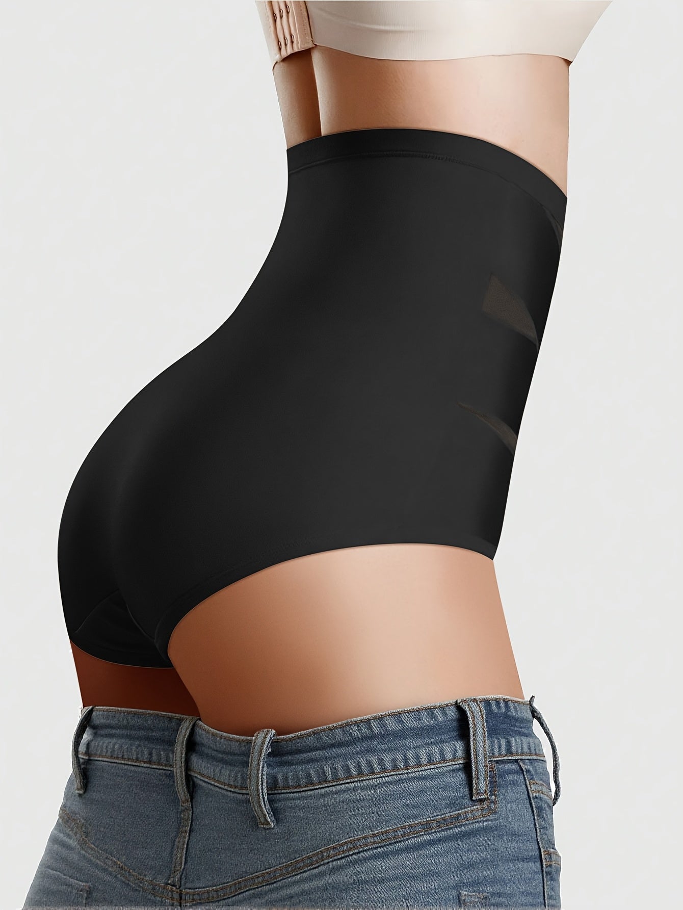 SFRCORD® Women's High-Waisted Briefs - Breathable Mesh & Ice Sliky Fiber Seamless Panties, No Show Comfort Underwear for Casual Attire, Solid Color Elegant Design, Shaping Underwear, Crosscrotch Design