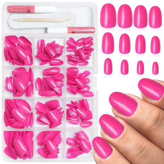 Cilifer® Hot Pink Press on Nails Short Oval Fake Nails.