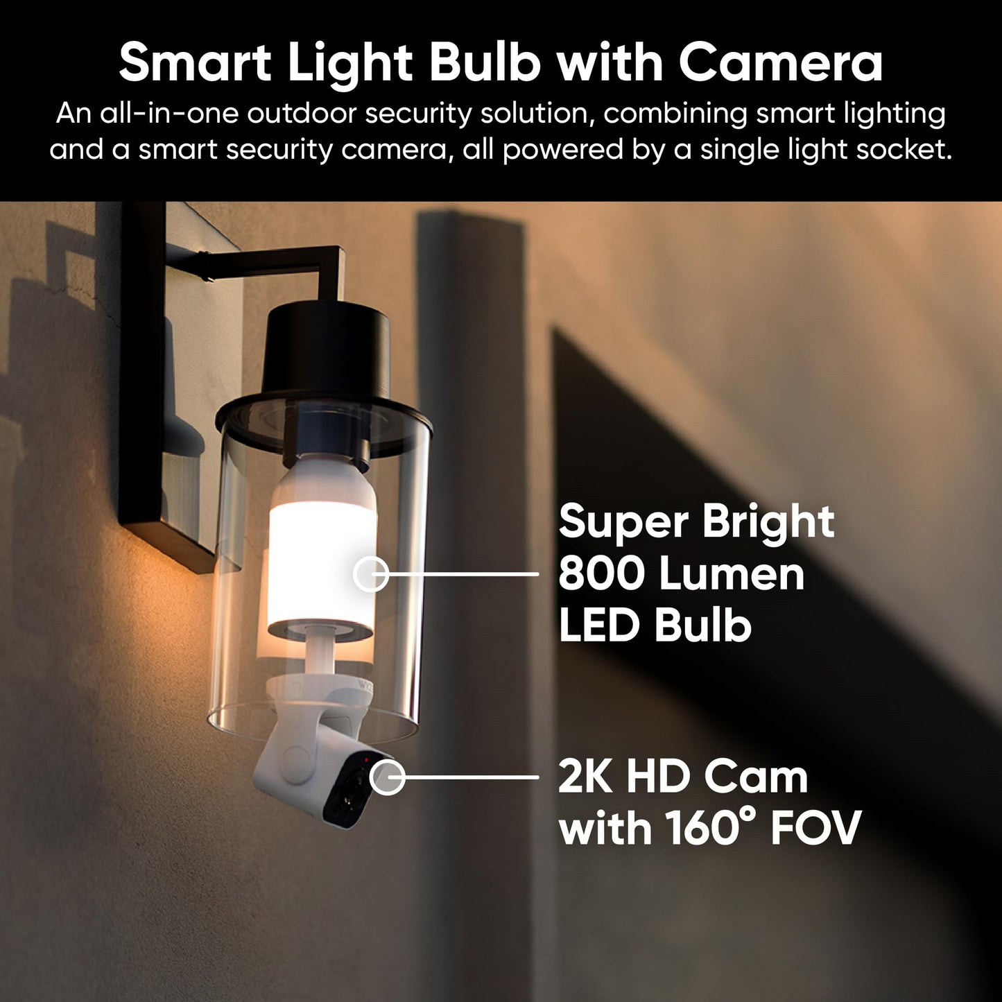 CILIFER® Security Camera, 2K HD Outdoor Light Bulb Camera, Color Night Vision, Dimmable LED Bulb, Motion Detection, Siren Alarm, Works w/Alexa/Google Assistant.