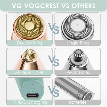 CILIFER® VOGUBEST Eyebrow Facial Trimmer: 2 in1 Rechargeable Facial Hair Removal and Eyebrow Shaver - Face Lips Body Painless Facial Razor with Built-in LED Light (Green)