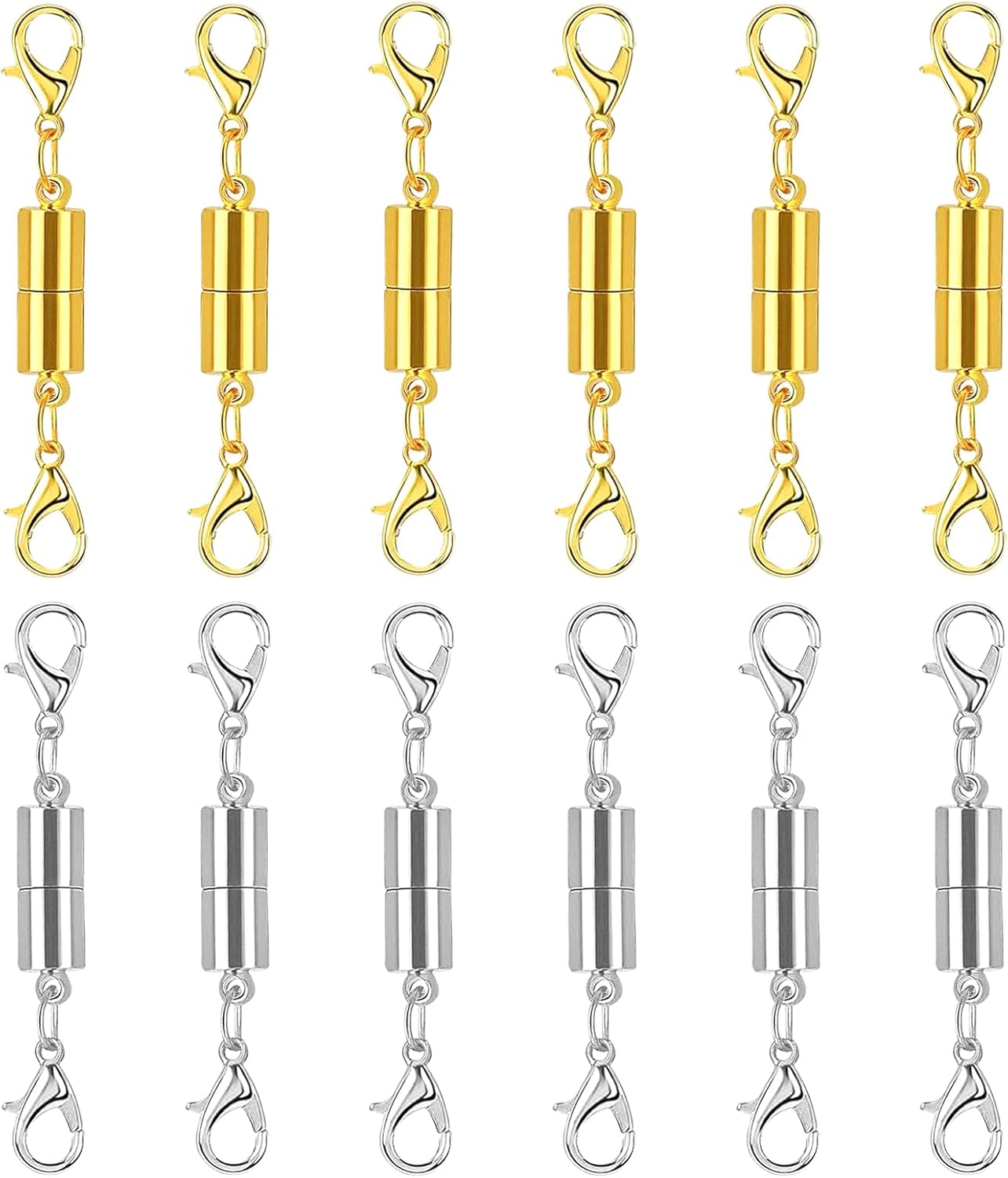 CZTICLE® Magnetic Necklace Clasp with Double Lobster Clasps 18K Gold and Silver Necklaces Chain Extender Connector (12Pcs