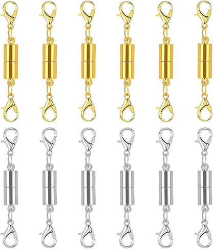 CZTICLE® Magnetic Necklace Clasp with Double Lobster Clasps 18K Gold and Silver Necklaces Chain Extender Connector (12Pcs