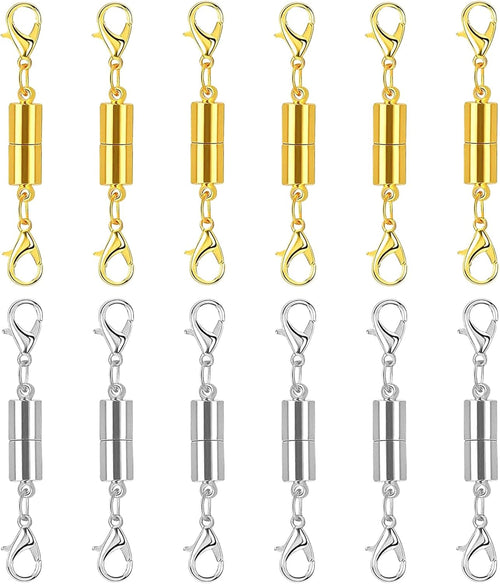 CZTICLE® Magnetic Necklace Clasp with Double Lobster Clasps 18K Gold and Silver Necklaces Chain Extender Connector (12Pcs