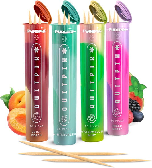 CZTICLE® Help Quit Smoking Extra Thick Boosting Flavored Toothpicks with Lobelia to Help Quit Smoking - Oral Fixation - Nicotine Free Toothpicks - 4 Flavors Kosher Variety Pack