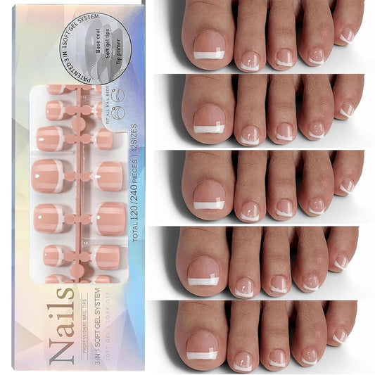 CZTICLE® 120Pcs Toe Nail Tips - Gradient Press on Toenails Short Brown White Toe Nail Press ons.Square Soft Gel Toe Press on Nails.Glossy Soak Off Fake Toe Nails for Women and Girls