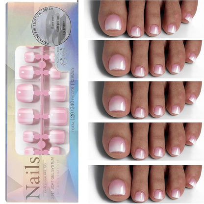 CZTICLE® 120Pcs Toe Nail Tips - Gradient Press on Toenails Short Brown White Toe Nail Press ons.Square Soft Gel Toe Press on Nails.Glossy Soak Off Fake Toe Nails for Women and Girls