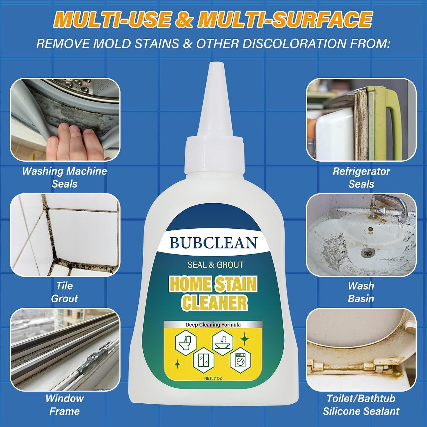 BUBCLEAN Home Stain Remover Gel Cleaner. Heavy Duty Black Surface Stain Cleaner for Washing Machine. Bathroom Grout. Shower. Bathtub. Tile. Fridge Rubber. Kitchen Sinks. 1 Pack