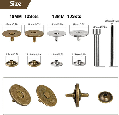 CILIFER® 20 Sets 18MM Magnetic Buttons Clasp Snaps Fastener with Install Tool Magnetic Round Snaps DIY Craft Buttons Kit for Sewing, Craft, Purses, ...
