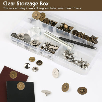 CILIFER® 20 Sets 18MM Magnetic Buttons Clasp Snaps Fastener with Install Tool Magnetic Round Snaps DIY Craft Buttons Kit for Sewing, Craft, Purses, ...