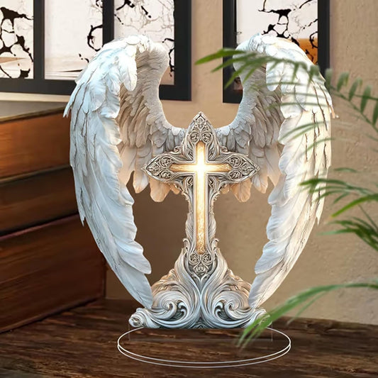 CZTICLE®  Gorgeous Angel Wings Cross Decoration. Finely Detailed Wings Gracefully Wrap Around The Cross. Elegant Boho Style. Premium Acrylic Material. 2025 (White1)x