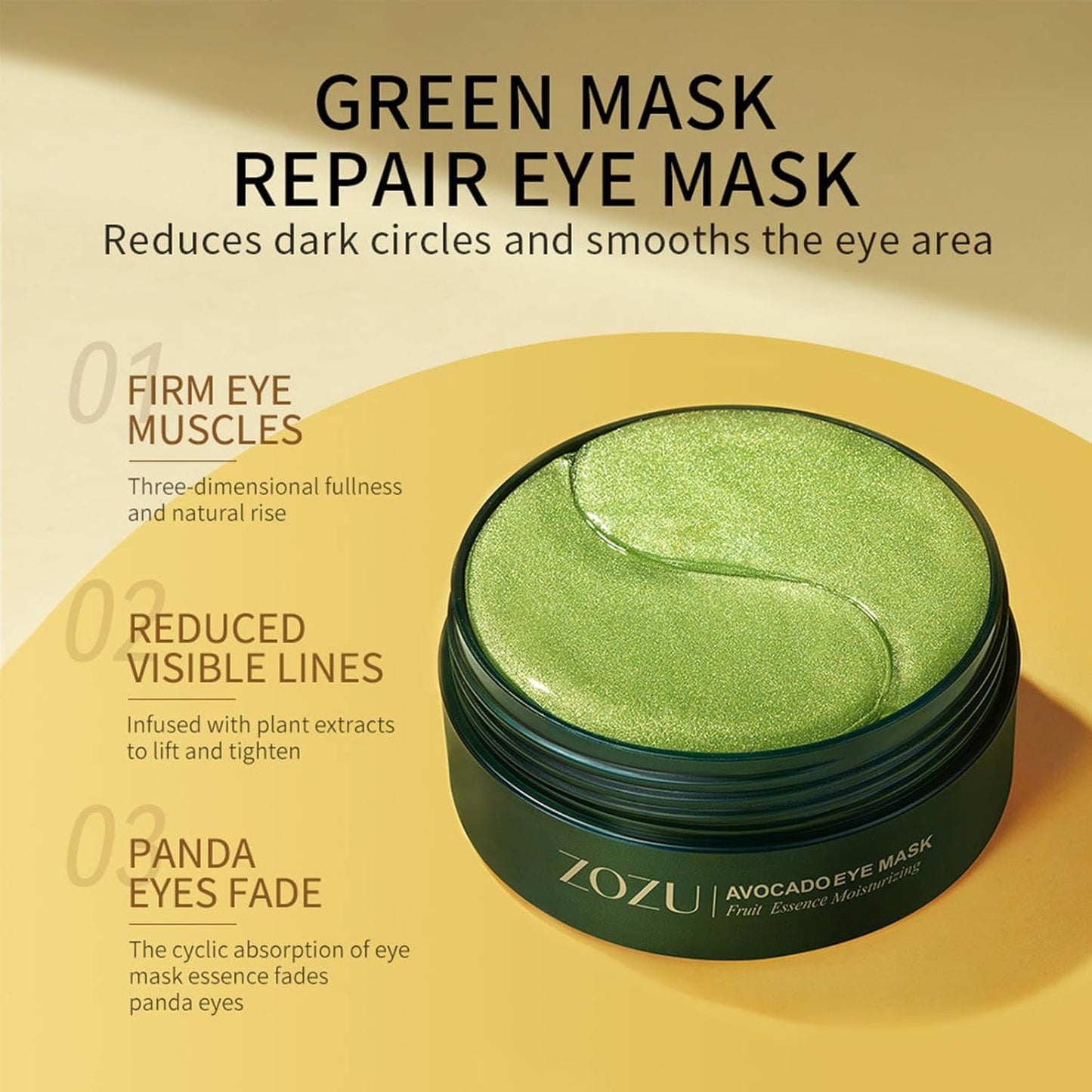 LUHAKA® Avocado Eye Mask 60 Pcs. Under Eye Patches for Dark Circles and Puffiness. Moisturizing Nourishing Eye Treatment Mask. Moisturizing and improving eye skin dryness
