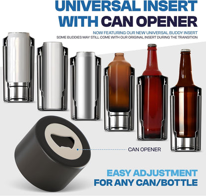 CZTICLE® Universal Buddy Can Cooler - Fits All - For Regular 12 & 16 oz or Slim-Size Bottles - Insulated Double -Walled Stainless Steel (All white)