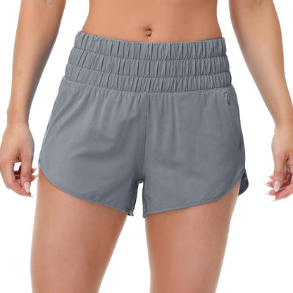 SFRCORD® Womens High Waisted Running Shorts Elastic Mesh Liner Dolphin Athletic Gym Workout Shorts with Zipper Pocket