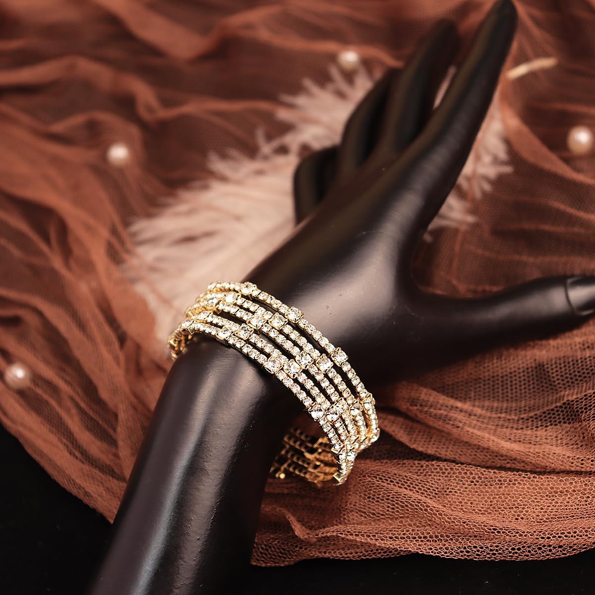 CZTICLE®Shining Layered Crystal Bracelet Cuff for Women Vintage Rhinestone Half Open Cuff Bangle Wrist Bracelet Bride Wedding Bracelet Jewelry