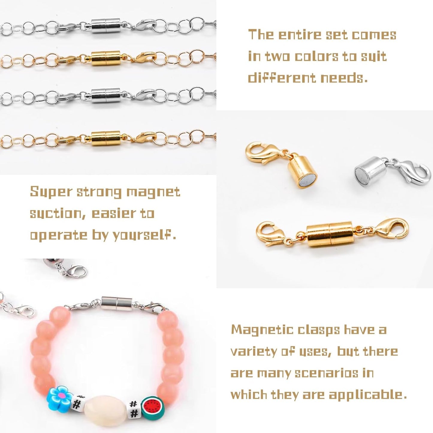CZTICLE® Magnetic Necklace Clasp with Double Lobster Clasps 18K Gold and Silver Necklaces Chain Extender Connector (12Pcs