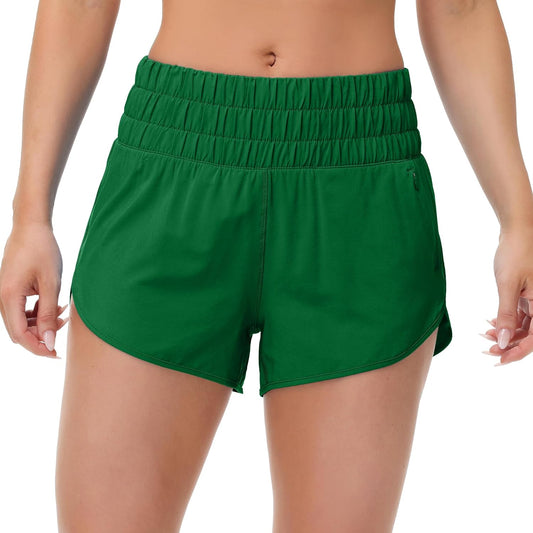 SFRCORD® Womens High Waisted Running Shorts Elastic Mesh Liner Dolphin Athletic Gym Workout Shorts with Zipper Pocket