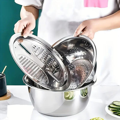 Multifunctional Stainless Steel Basin Set – 3-Piece Kitchen Essential