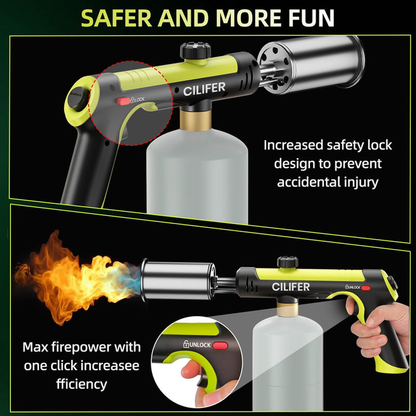 CILIFER® Powerful Propane Torch.Kitchen Cooking Torch With One-Touch. Charcoal Lighter with a Safety Lock. BBQ. Campfire. Fireplace