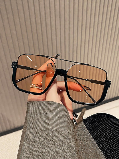 CZTICLE®  Retro Oversized Aviator Sunglasses for Women Men Square Double Bridge Pilot Sun Glasses 70s Trendy Shades