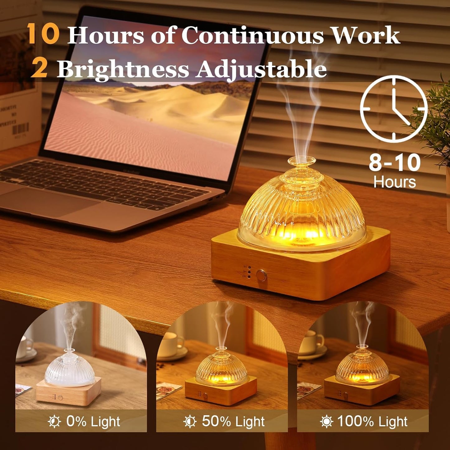 CZTICLE® 200ml Glass Dome Essential Oil Diffuser. Ultrasonic Aroma Diffusers with Glass Reservoir & Wood Base Timer Auto-Off Brightness Adjustable Flame Light