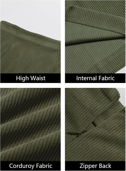SFRCORD® Womens Corduroy Mini Skirt Casual High Waisted A-line Fall Winter Bodycon Short Pencil Skirts.