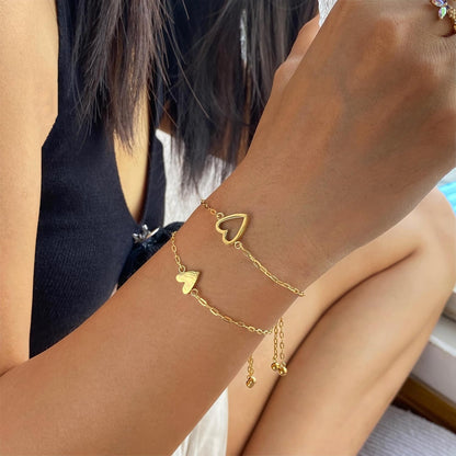 Cilifer® Love Heart Bracelet Set For Friendship Bracelet Love Two cute Bracelet Pack Charms Solitaire Bracelet For Women Friend(Gold)