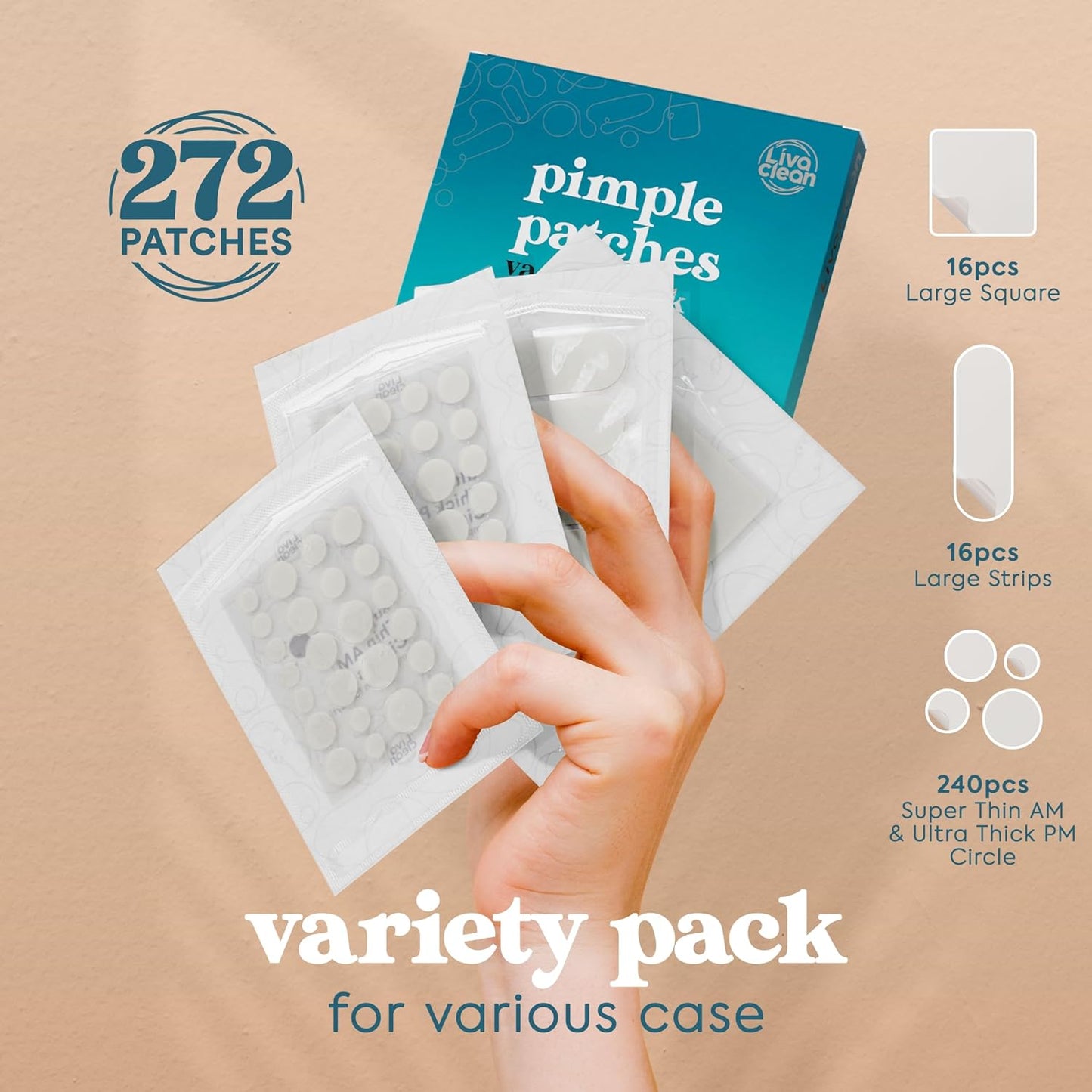 LUHAKA® 272 CT Pimple Patches Variety Pack w/ Tea Tree Oil, Salicylic Acid & Calendula Oil