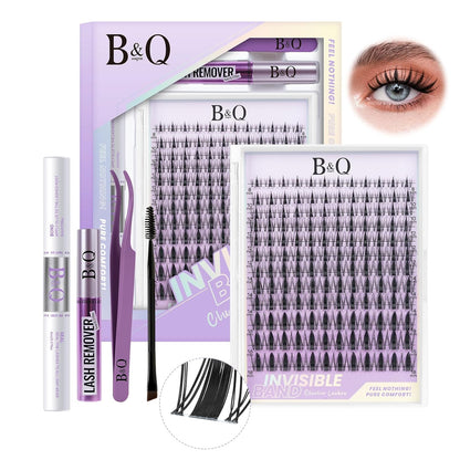 LUHAKA® Fairy Lash Clusters Kit 8-18 MIX Natural Lashes Clusters Invisible Band 144 pcs Manga Lashes Individual with Lash Bond and Seal Eyelash Extension Kit Easy Removal (Kit-Fairy Lash-MIX8-18mm)
