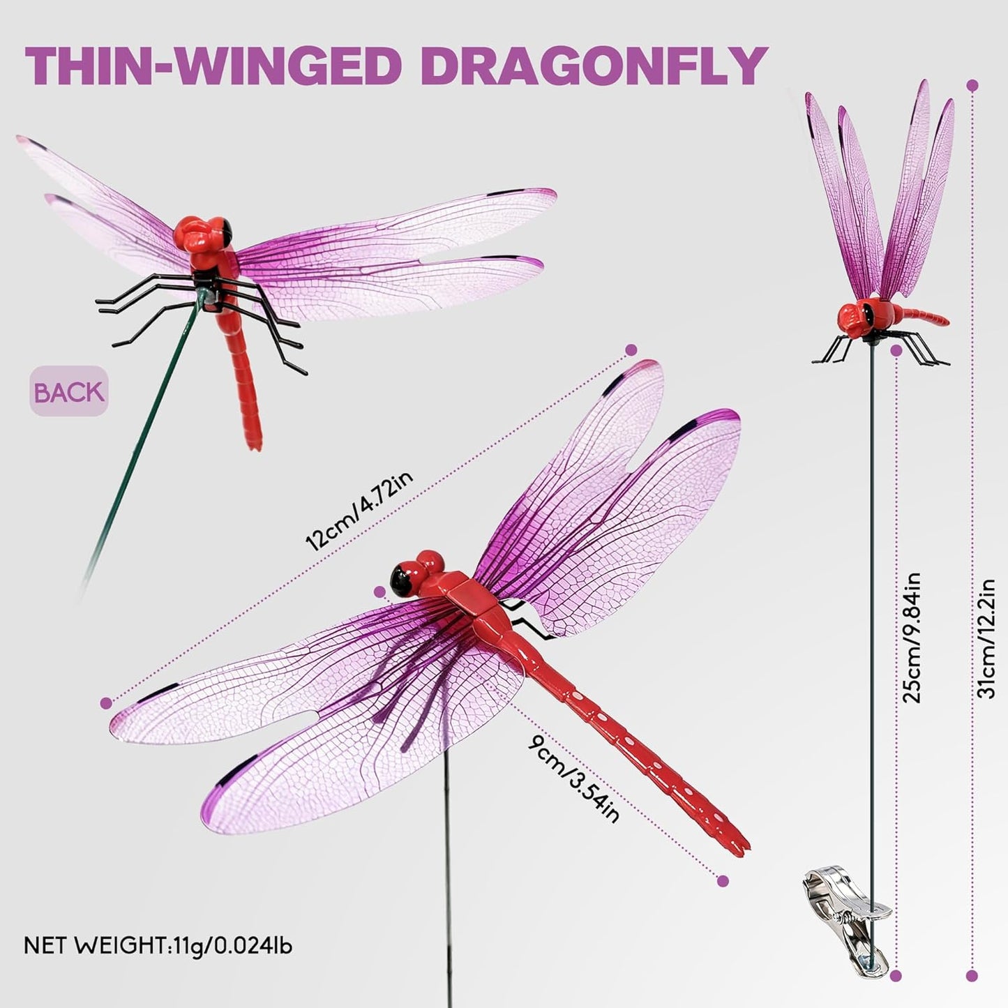 12-Pack Outdoor Dragonfly Clips – Chemical-Free Visual Bug Deterrent for Garden, Patio & Camping
