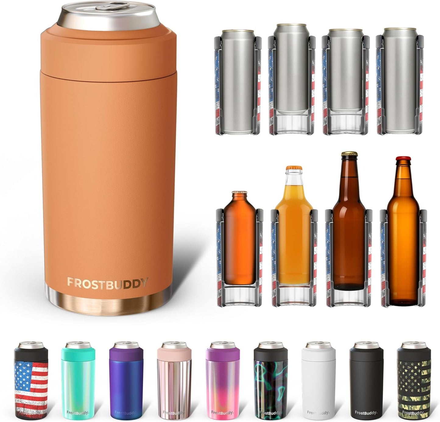 CZTICLE® Universal Buddy Can Cooler - Fits All - For Regular 12 & 16 oz or Slim-Size Bottles - Insulated Double -Walled Stainless Steel (All white)